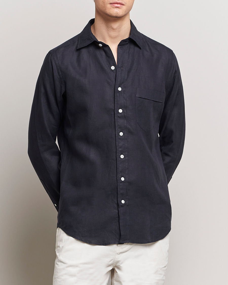Homme |  | Drake's | Linen Summer Shirt Navy