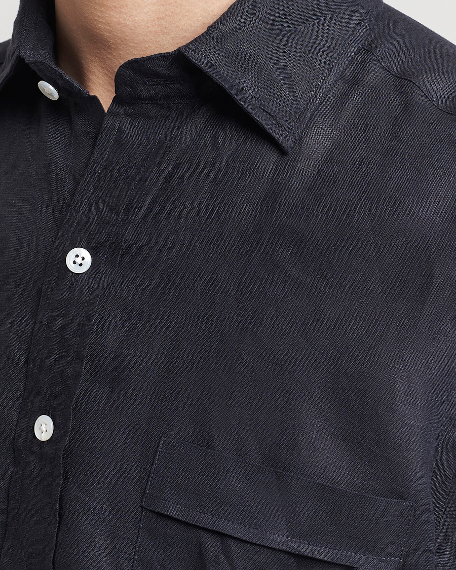 Homme | Chemises | Drake's | Linen Summer Shirt Navy