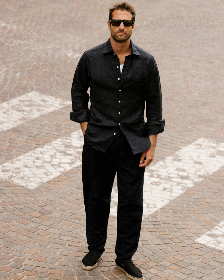 Homme | Chemises | Drake's | Linen Summer Shirt Navy