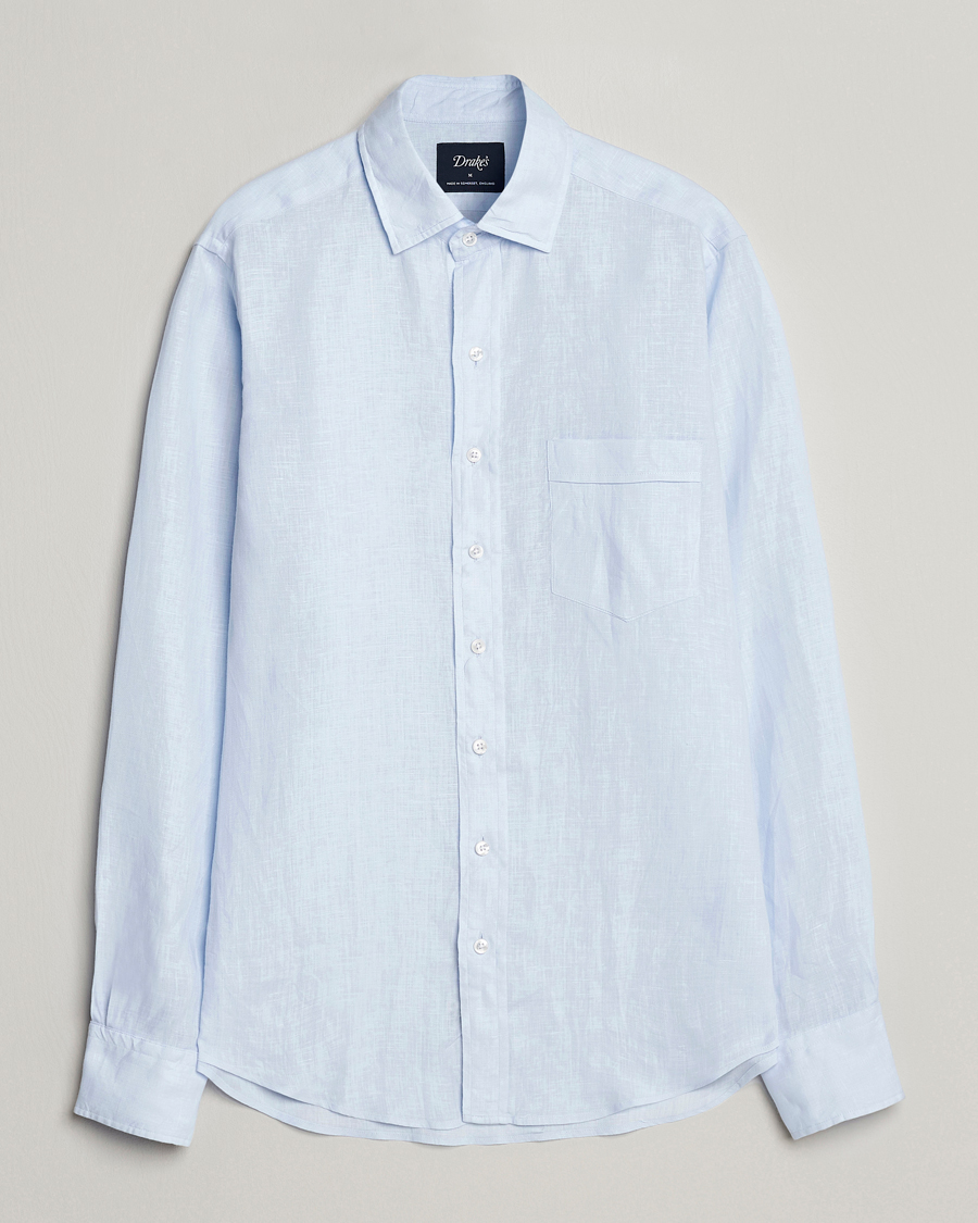 Homme | Chemises | Drake's | Linen Summer Shirt Sky Blue