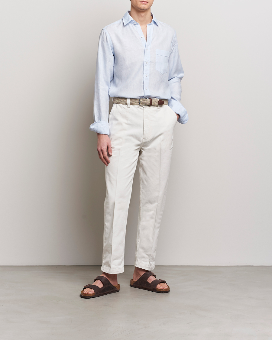 Homme | Chemises | Drake's | Linen Summer Shirt Sky Blue