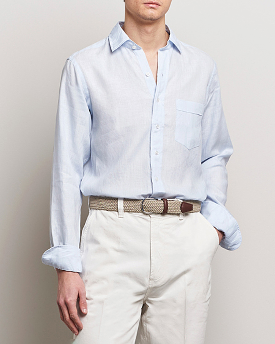 Homme | Chemises | Drake's | Linen Summer Shirt Sky Blue