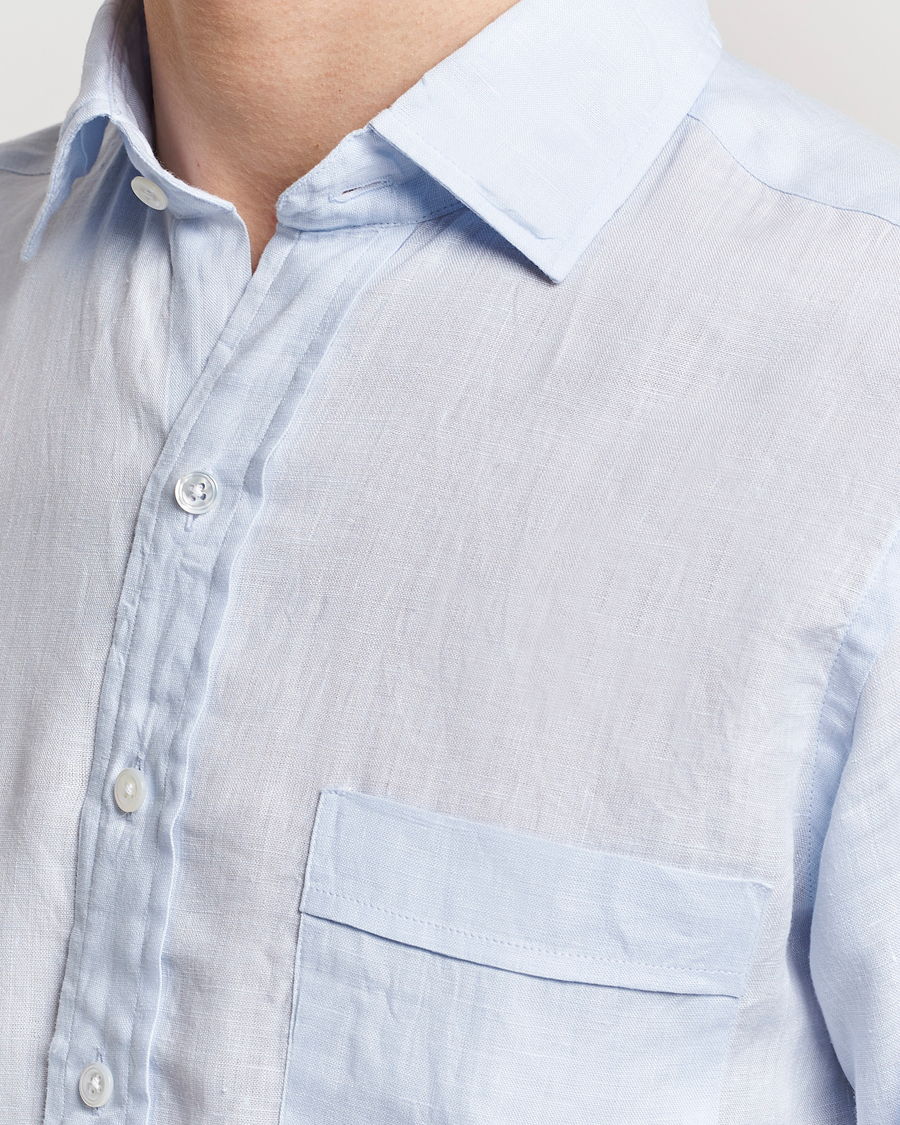 Homme | Chemises | Drake's | Linen Summer Shirt Sky Blue