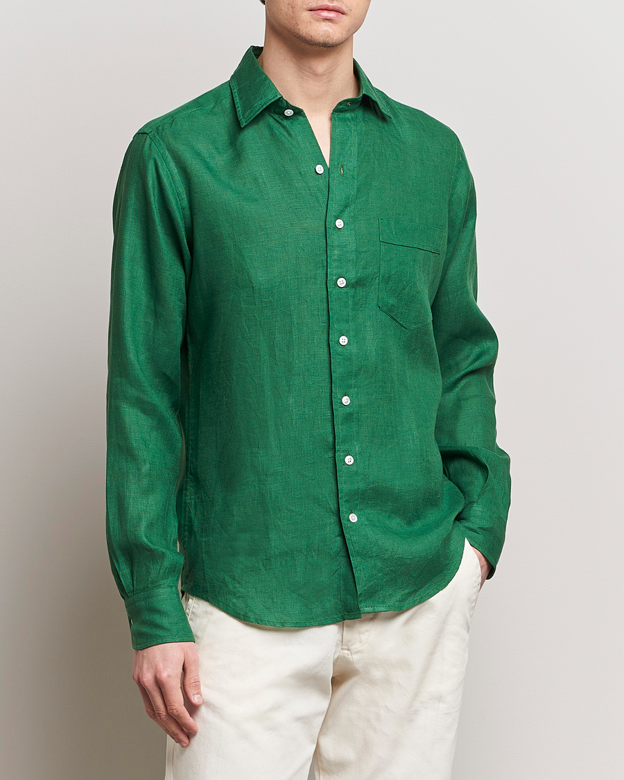 Homme | Preppy Authentic | Drake's | Linen Summer Shirt Green