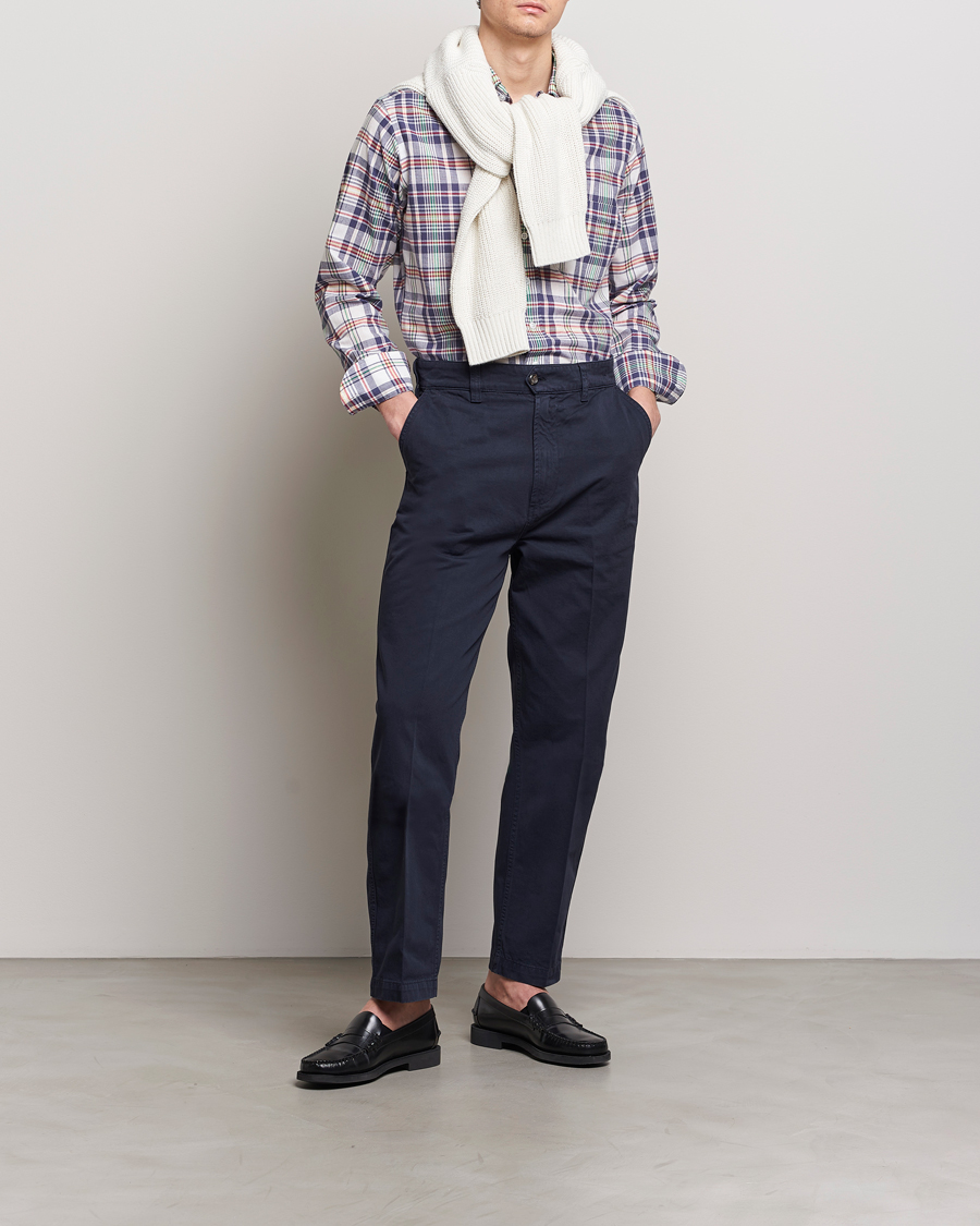 Homme | Pantalons | Drake's | Flat Front Cotton Chino Navy