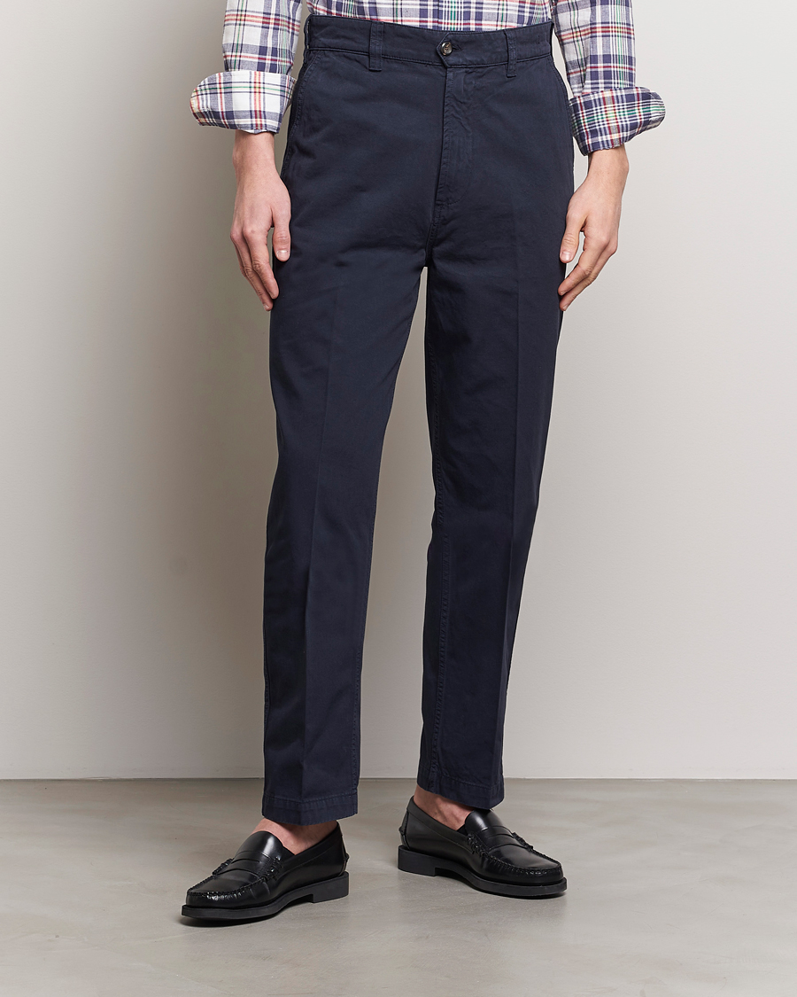 Homme | Best of British | Drake's | Cotton Flat Front Chino Navy