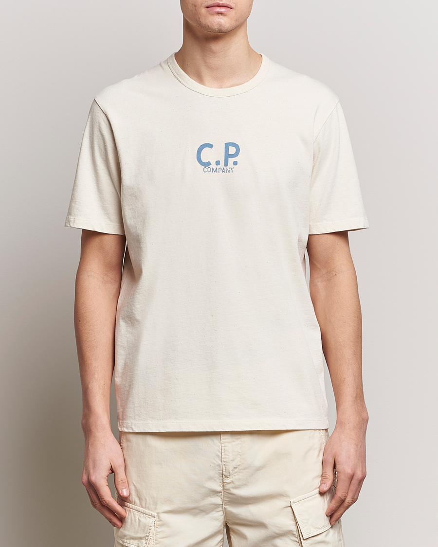 Homme | T-shirts À Manches Courtes | C.P. Company | Short Sleeve Jersey Guscette Logo T-Shirt Natural