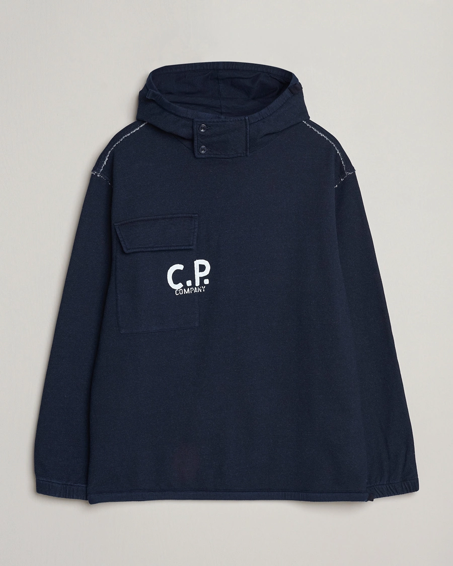 Homme | Pulls Et Tricots | C.P. Company | Washed Indigo Fleece Hooded Sweatshirt Navy