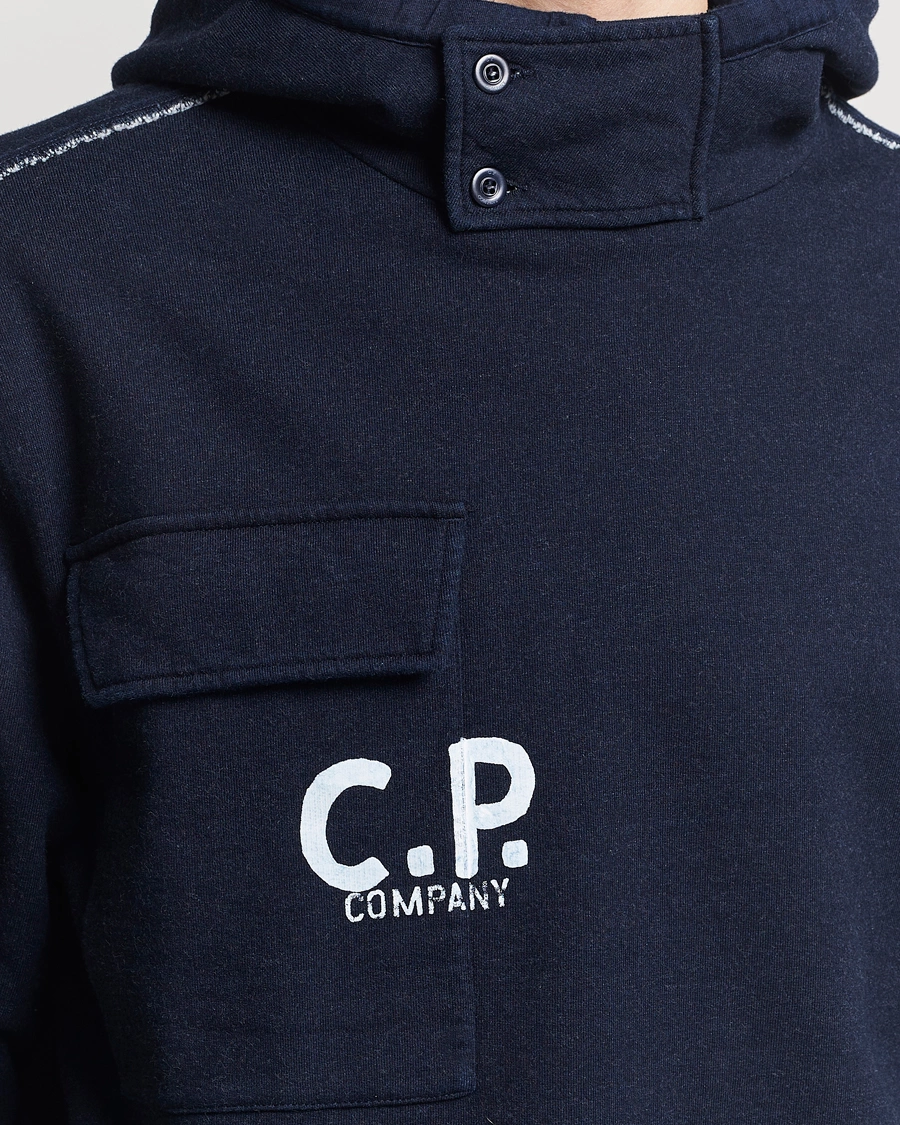 Homme | Pulls Et Tricots | C.P. Company | Washed Indigo Fleece Hooded Sweatshirt Navy