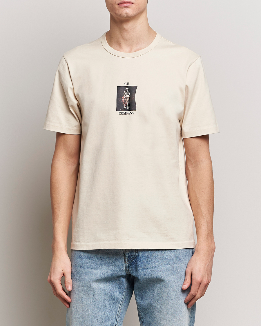 Homme | T-shirts À Manches Courtes | C.P. Company | Mercerized Heavy Cotton Back Logo T-Shirt Ecru
