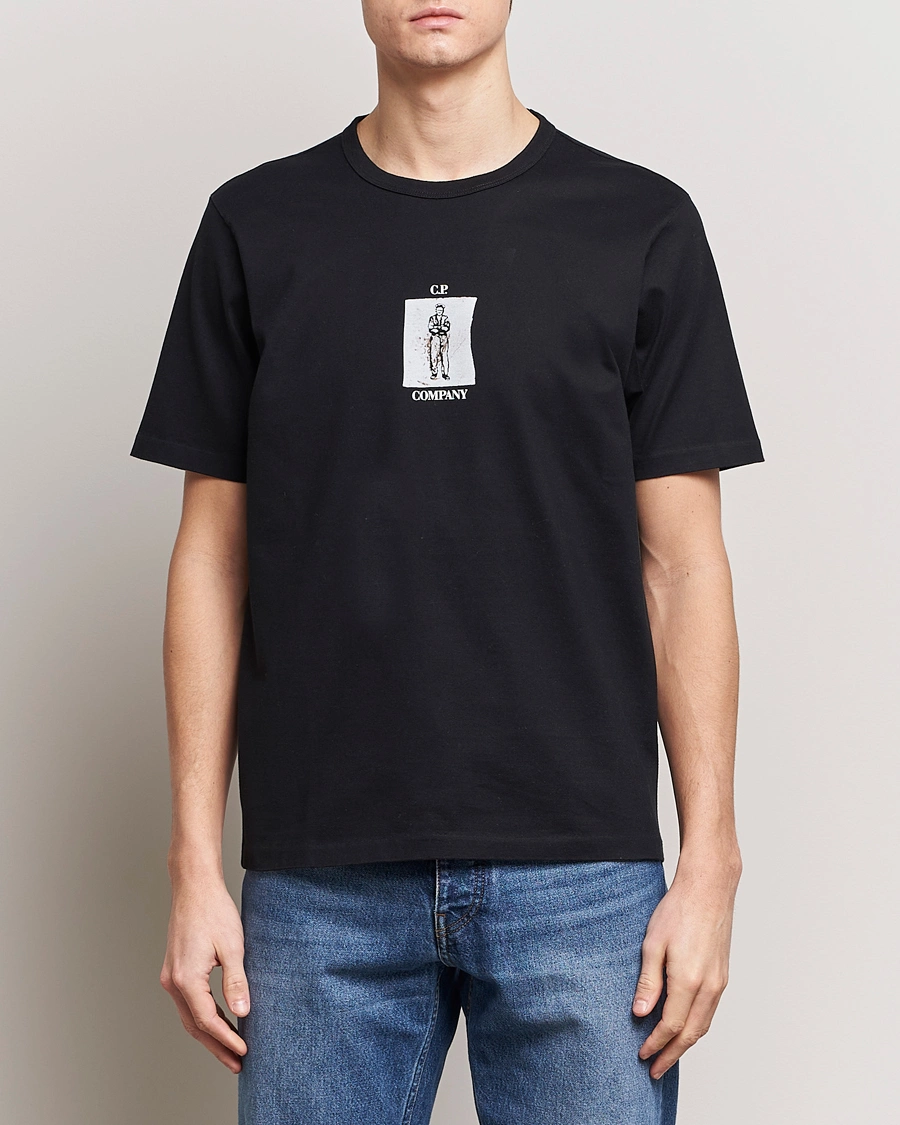 Homme | T-Shirts Noirs | C.P. Company | Mercerized Heavy Cotton Back Logo T-Shirt Black