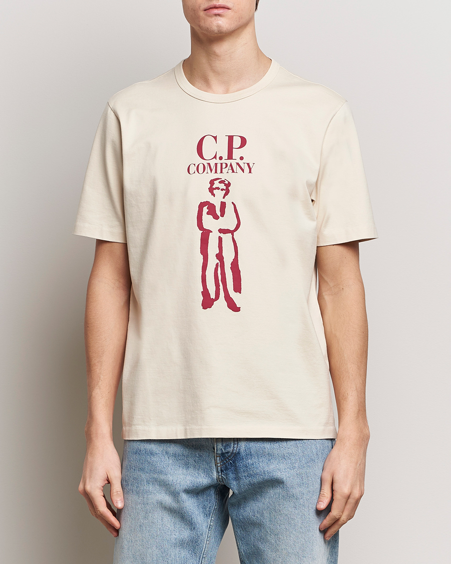 Homme | T-shirts À Manches Courtes | C.P. Company | Mercerized Heavy Cotton Logo T-Shirt Ecru