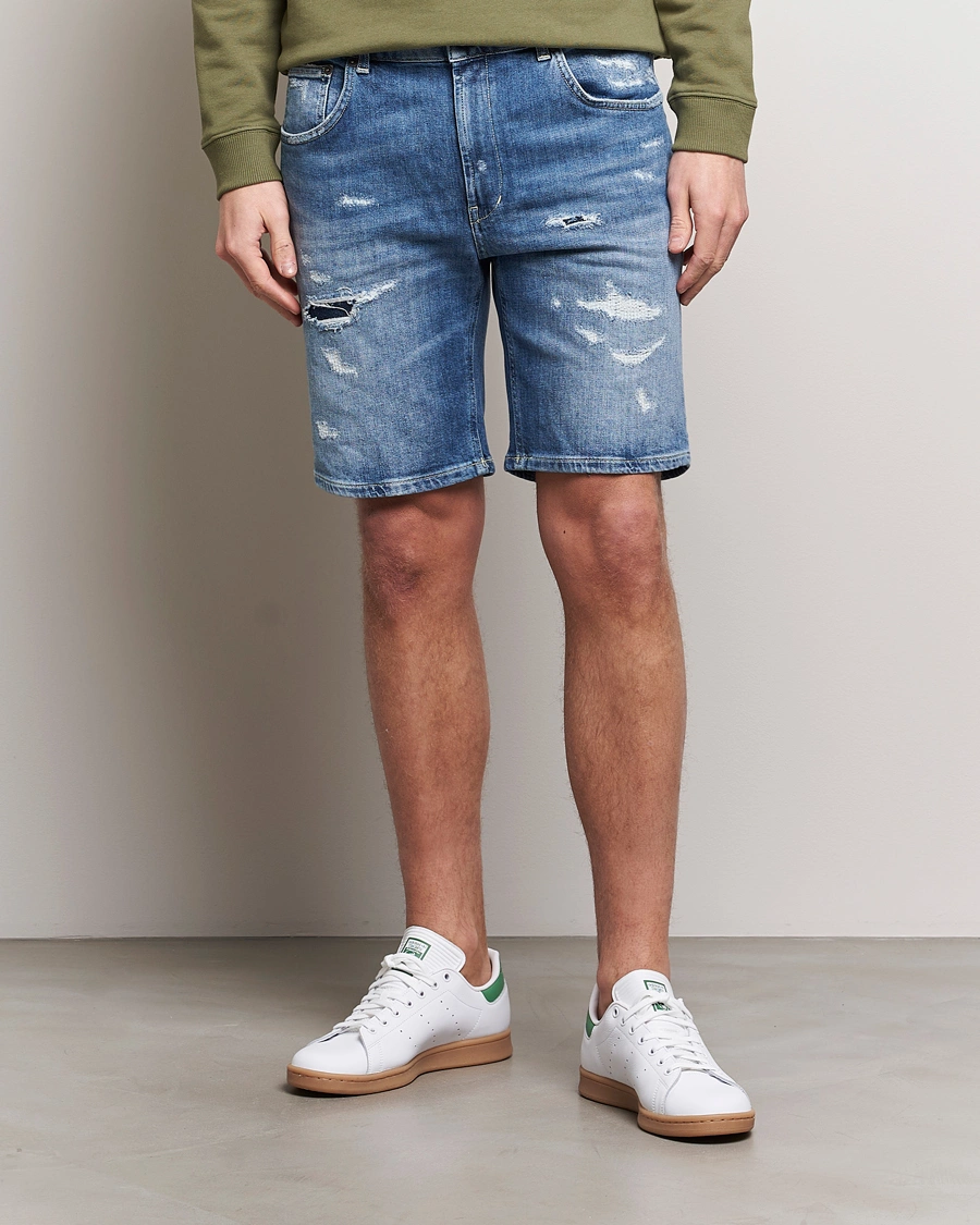 Homme | Shorts | Dondup | Derek Destroyed Denim Shorts Medium Blue