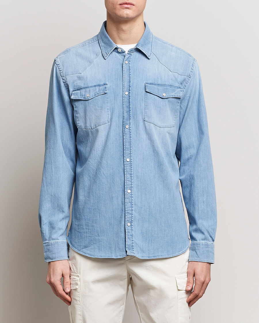 Homme | Chemises En Denim | Dondup | Slim Fit Pocket Denim Shirt Light Blue