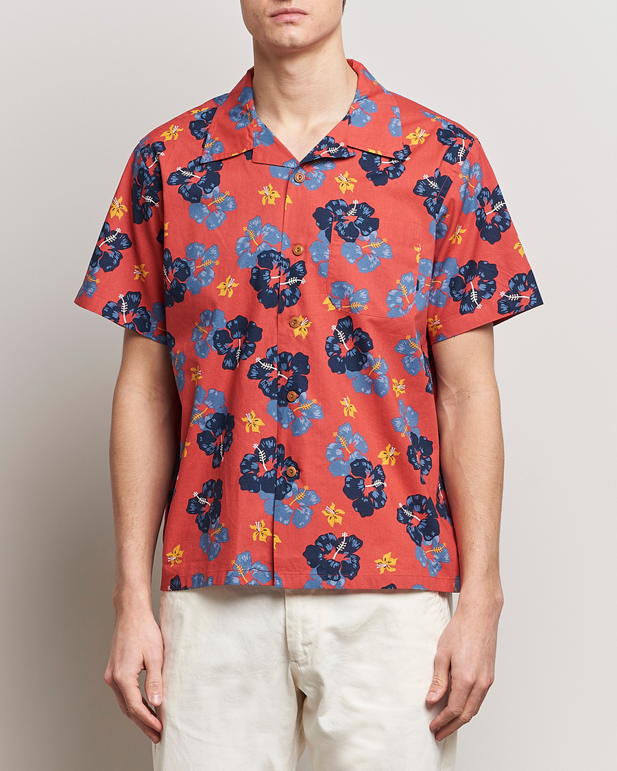 Homme | Chemises À Manches Courtes | Nudie Jeans | Arthur Printed Flower Short Sleeve Shirt Red