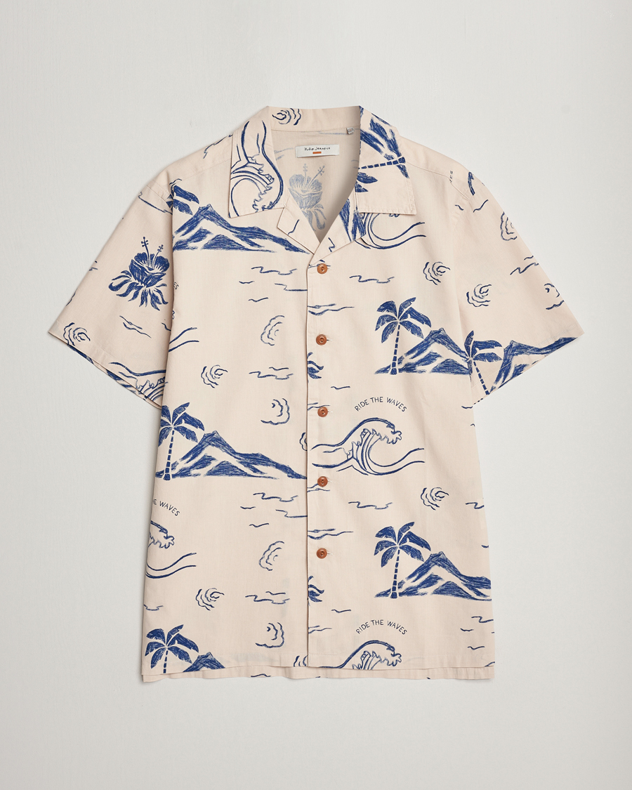 Homme | Chemises | Nudie Jeans | Arvid Printed Waves Hawaii Short Sleeve Shirt Ecru