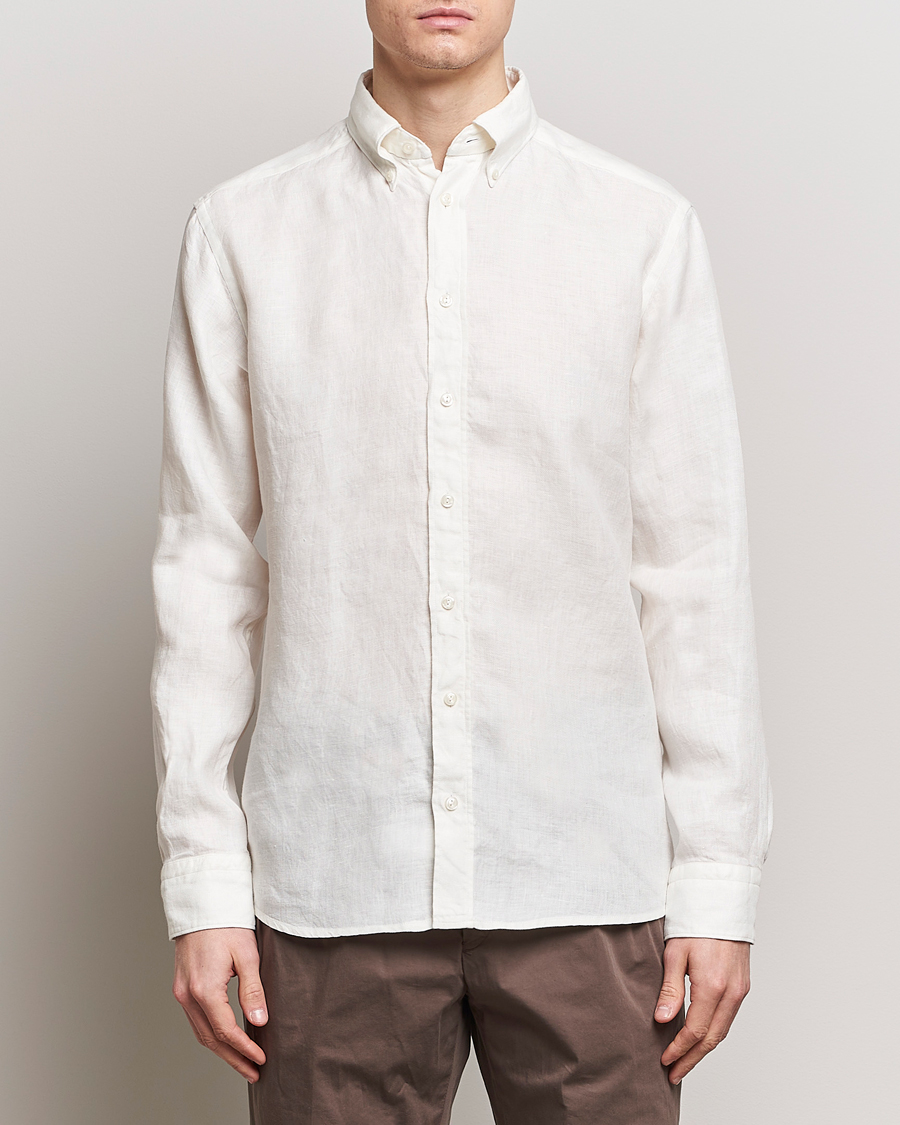 Homme | Chemises En Lin | Eton | Slim Fit Linen Button Down Shirt White