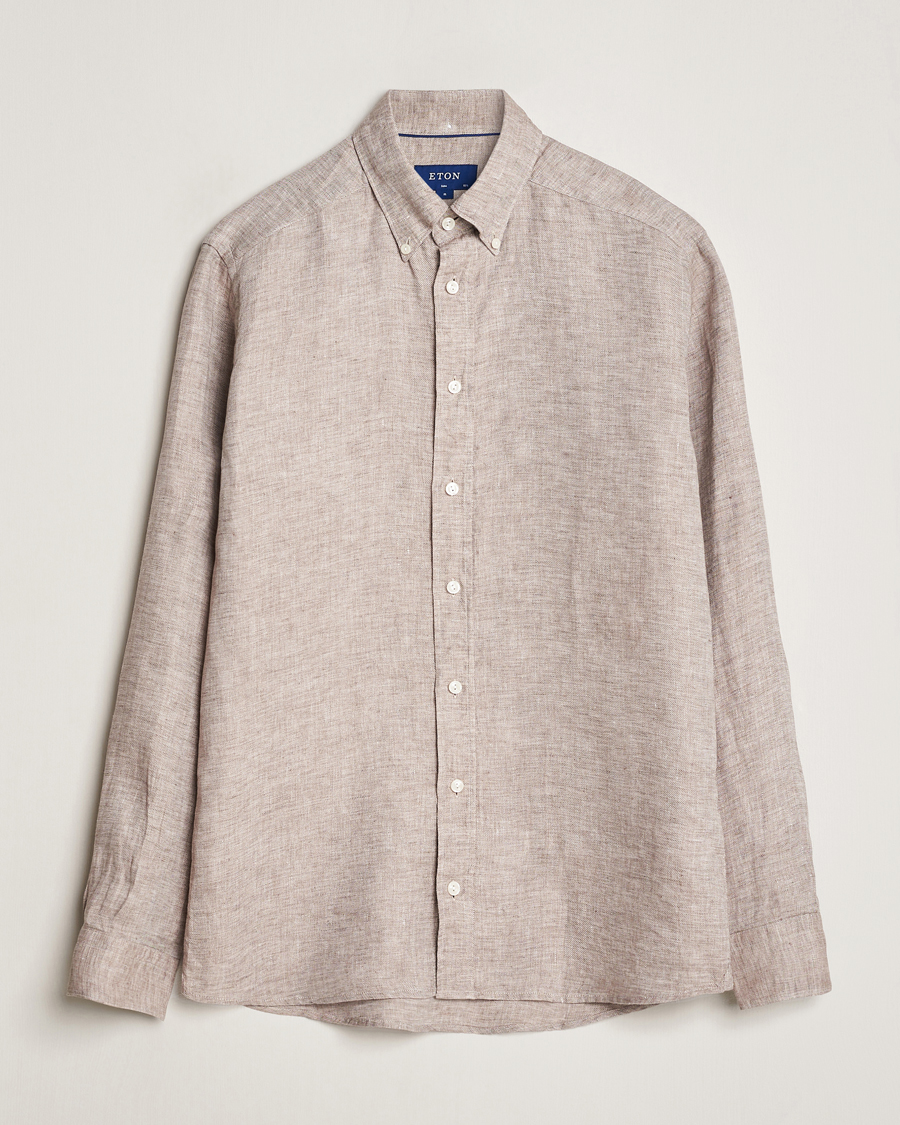 Homme | Chemises | Eton | Slim Fit Linen Button Down Shirt Brown