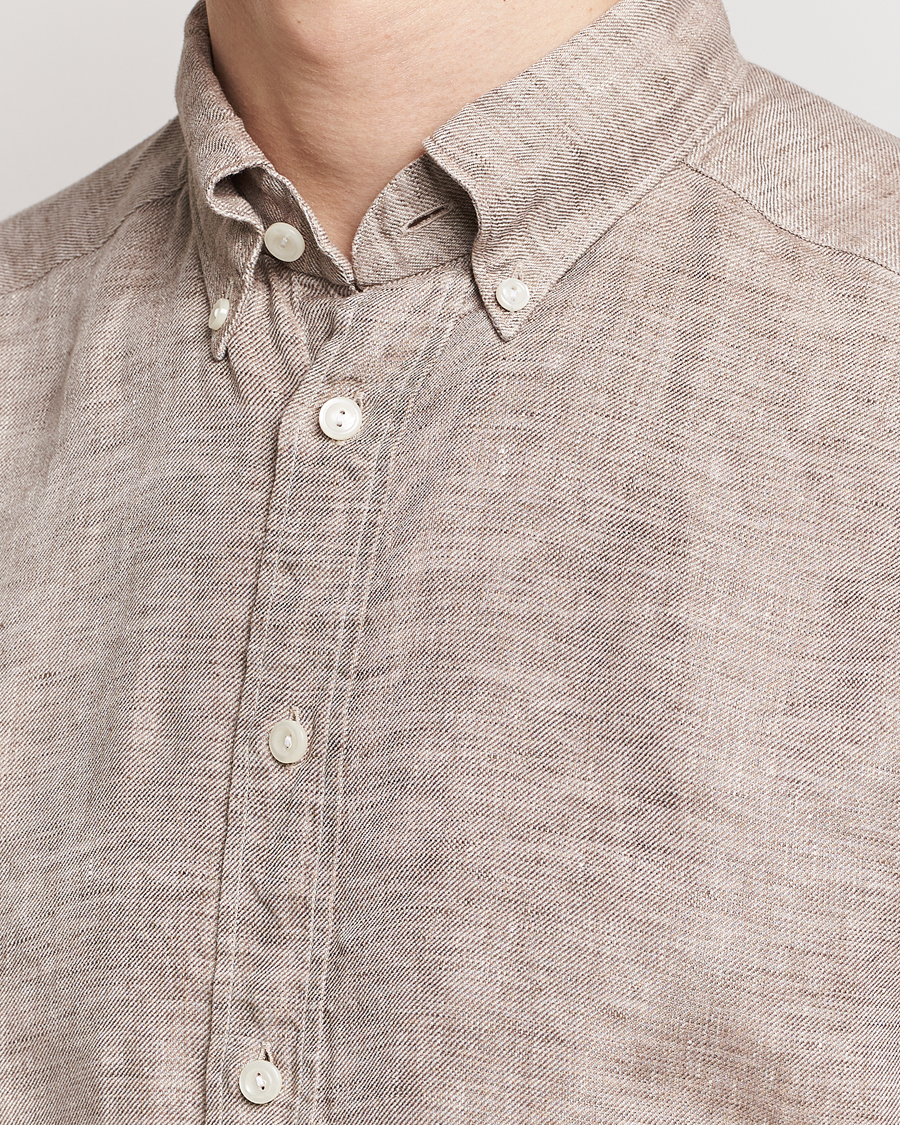 Homme | Chemises | Eton | Slim Fit Linen Button Down Shirt Brown