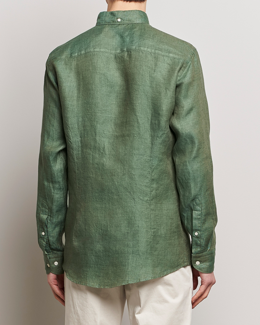 Homme | Chemises | Eton | Slim Fit Linen Button Down Shirt Dark Green