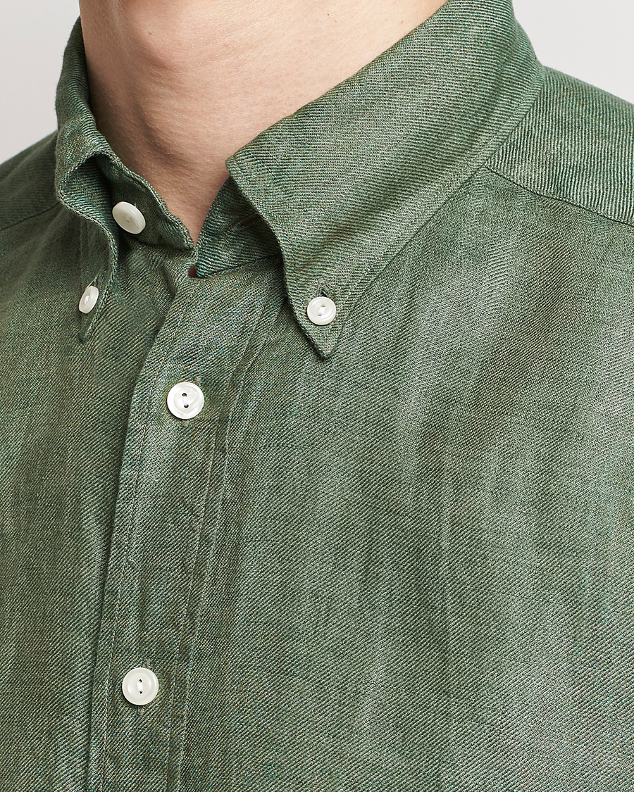 Homme | Chemises | Eton | Slim Fit Linen Button Down Shirt Dark Green