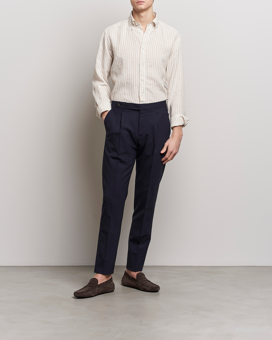 Homme | Chemises | Eton | Slim Fit Striped Linen Shirt Beige/White