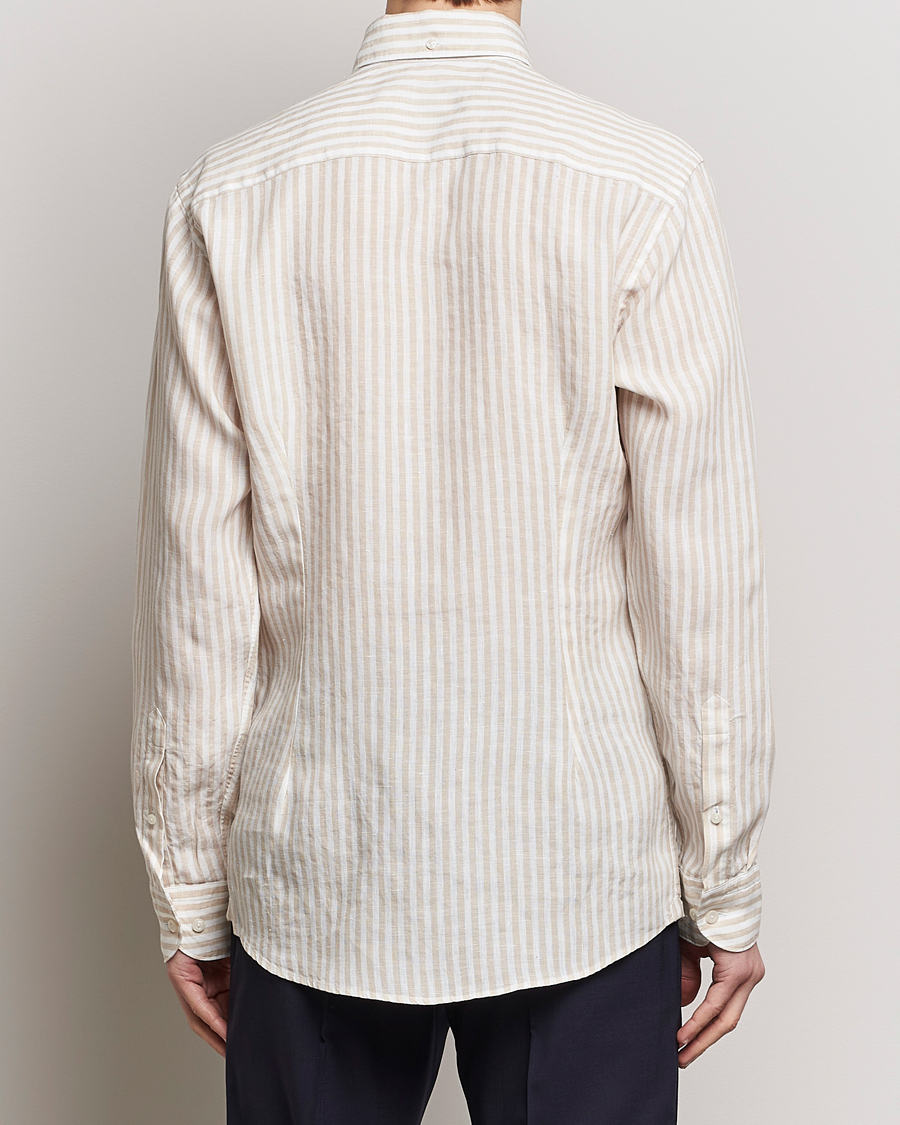 Homme | Chemises | Eton | Slim Fit Striped Linen Shirt Beige/White