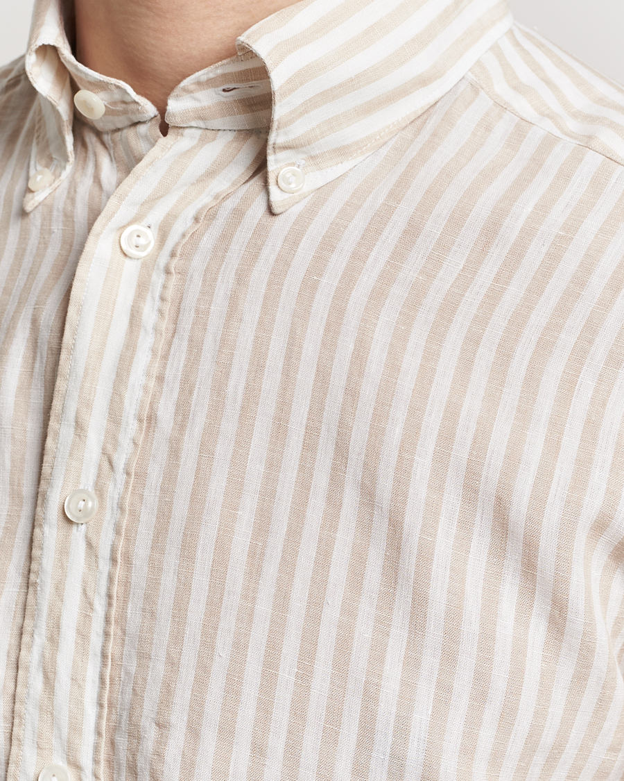 Homme | Chemises | Eton | Slim Fit Striped Linen Shirt Beige/White