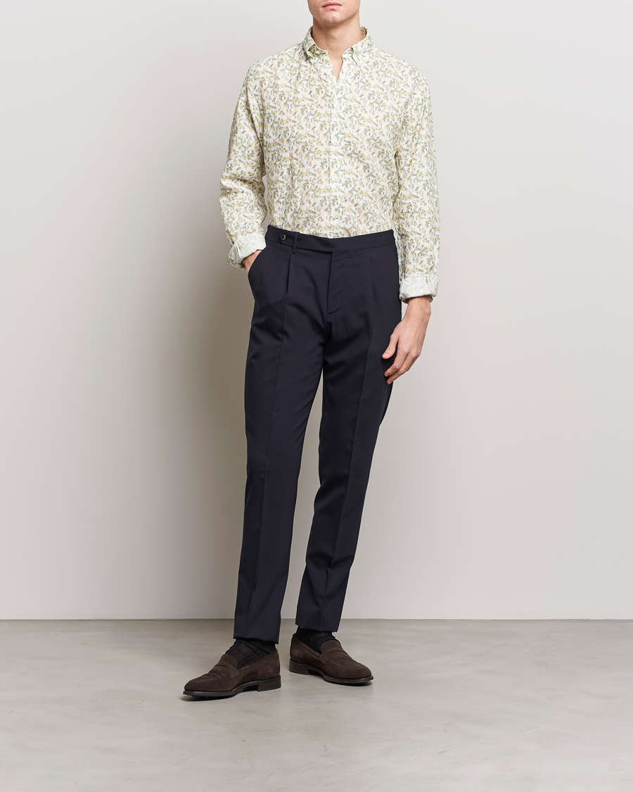 Homme | Chemises | Eton | Contemporary Fit Printed Linen Shirt Green Banana
