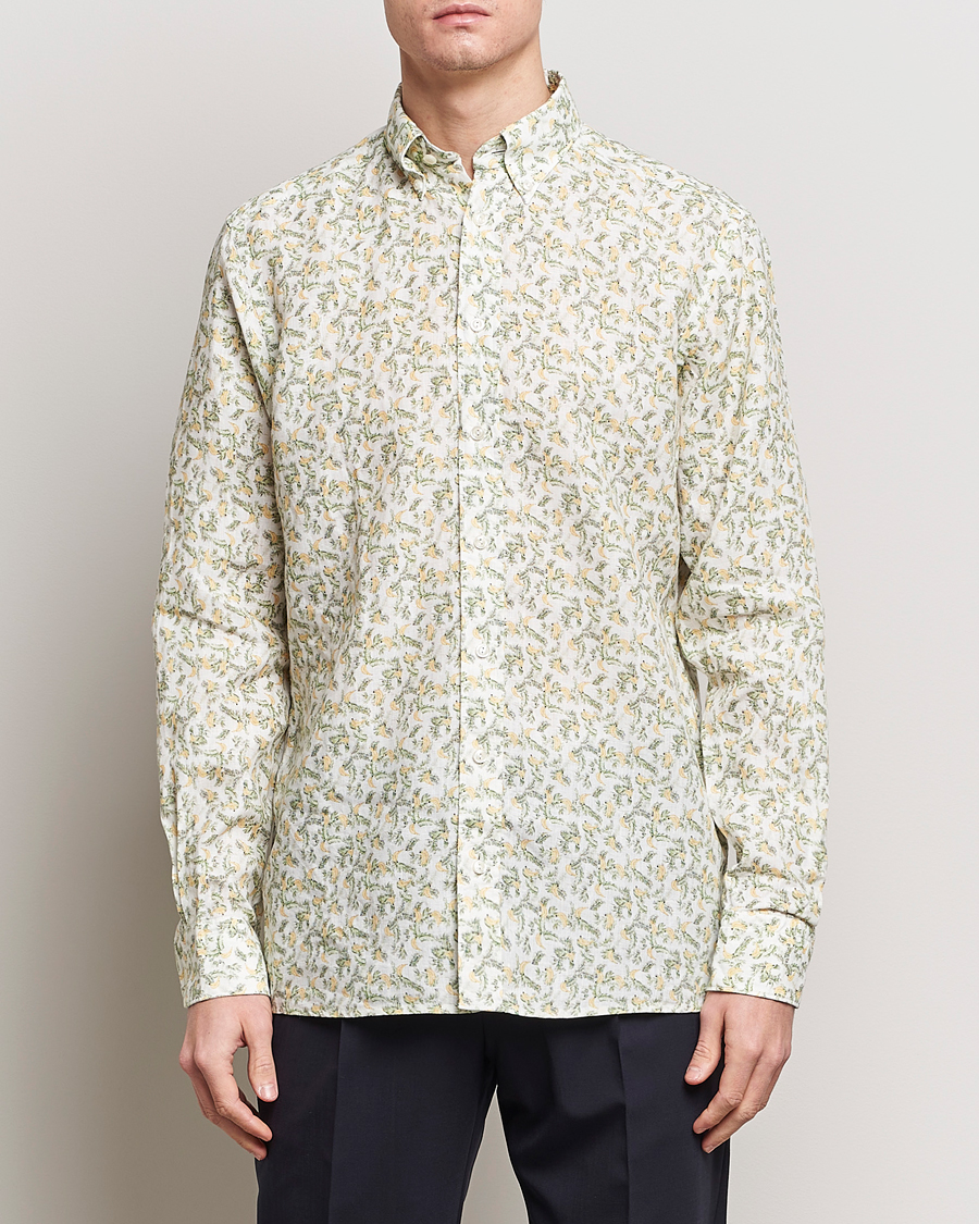 Homme | Casual | Eton | Contemporary Fit Printed Linen Shirt Green Banana