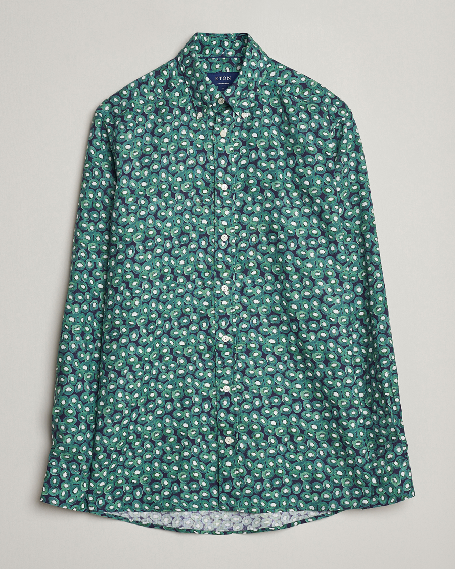 Homme | Chemises | Eton | Contemporary Fit Printed Linen Shirt Green Kiwi