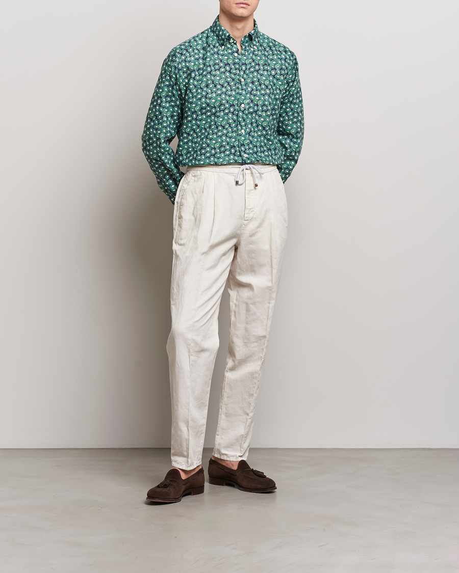 Homme | Chemises | Eton | Contemporary Fit Printed Linen Shirt Green Kiwi