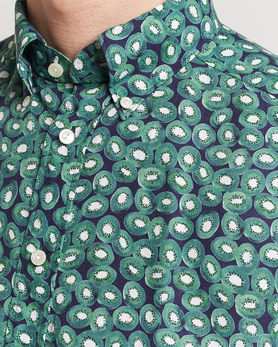 Homme | Chemises | Eton | Contemporary Fit Printed Linen Shirt Green Kiwi