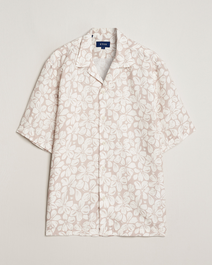Homme | Chemises | Eton | Printed Floral Linen Resort Shirt Beige