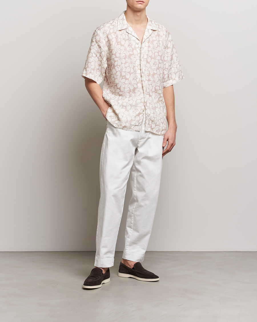 Homme | Chemises | Eton | Printed Floral Linen Resort Shirt Beige