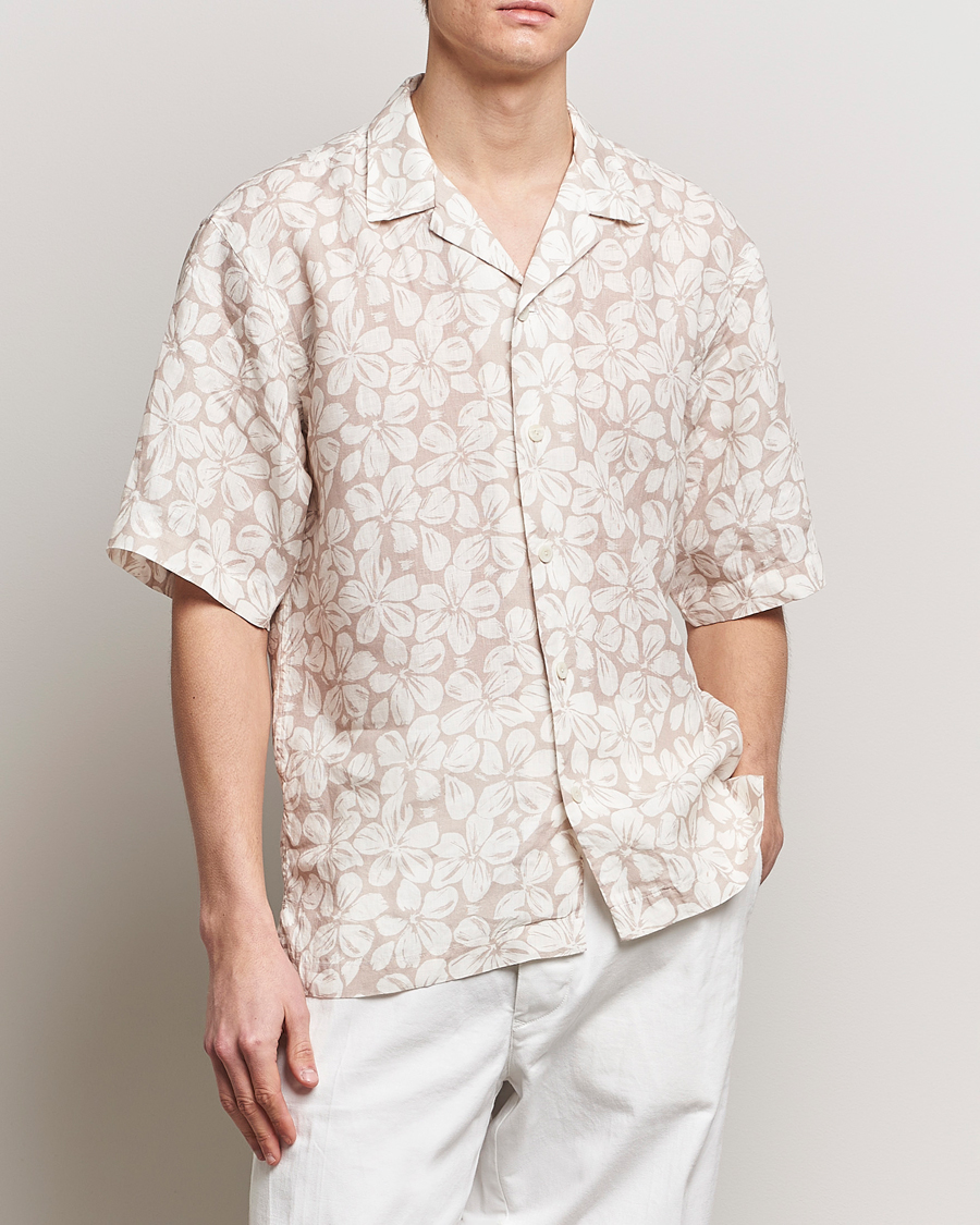 Homme | Chemises À Manches Courtes | Eton | Printed Floral Linen Resort Shirt Beige