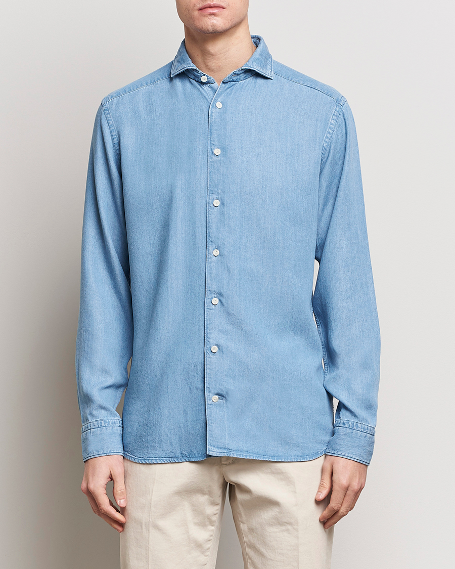 Homme | Sections | Eton | Slim Fit Denim Tencel Shirt Blue