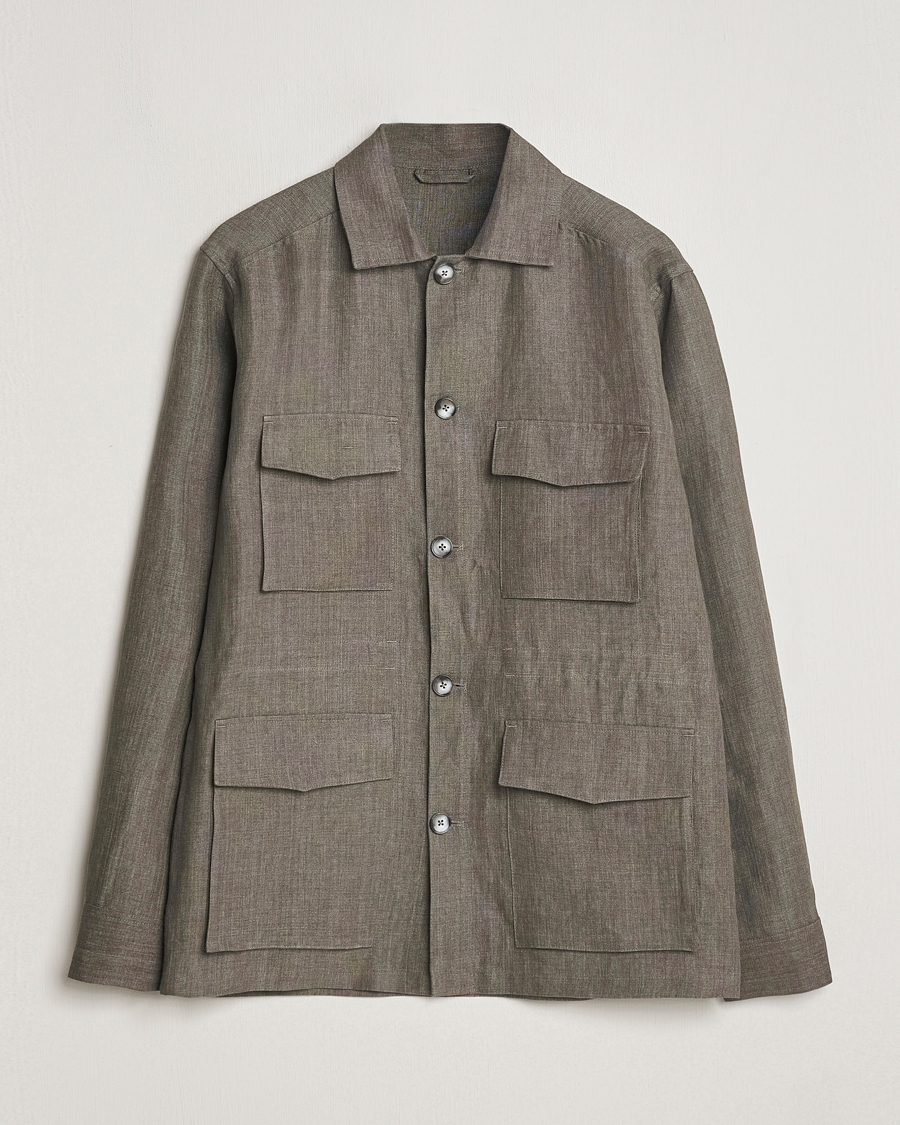 Homme | Manteaux Et Vestes | Eton | Heavy Linen Drawstring Field Jacket Dark Green