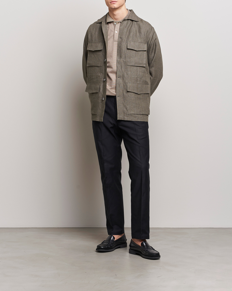Homme | Manteaux Et Vestes | Eton | Heavy Linen Drawstring Field Jacket Dark Green