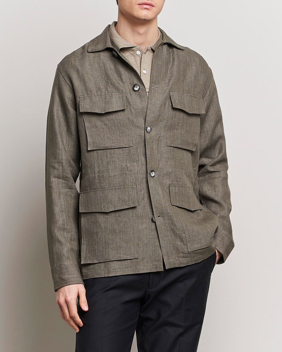 Eton Heavy Linen Drawstring Field Jacket Dark Green Acheter Eton CareOfCa