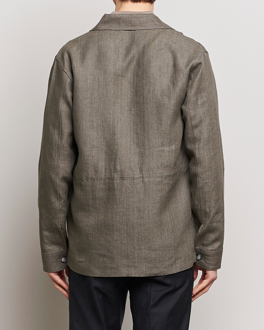 Homme | Manteaux Et Vestes | Eton | Heavy Linen Drawstring Field Jacket Dark Green