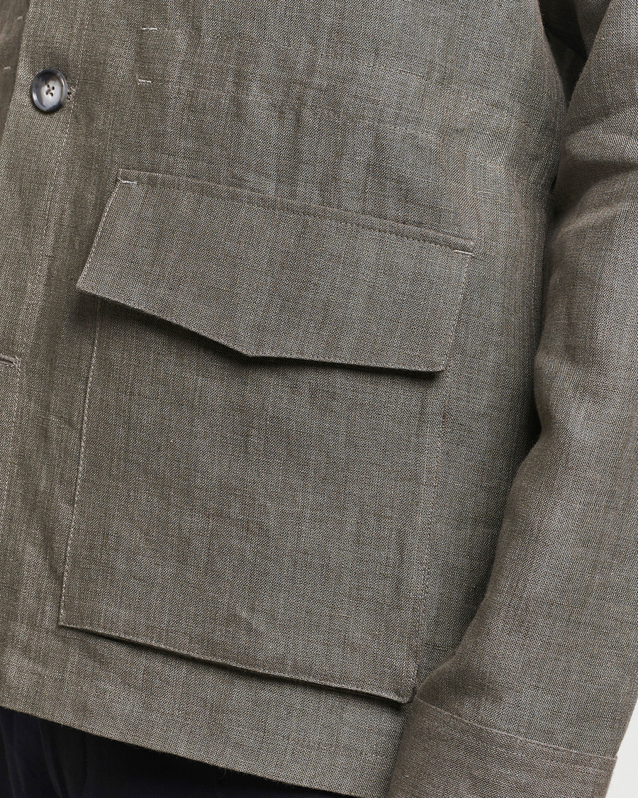 Homme | Manteaux Et Vestes | Eton | Heavy Linen Drawstring Field Jacket Dark Green