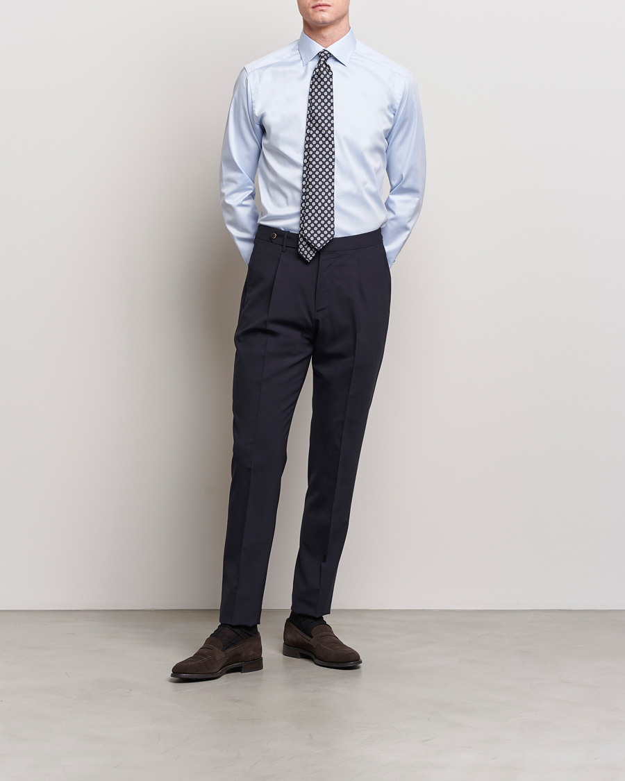 Homme | Business & Beyond | Eton | Slim Fit Signature Twill Contrast Shirt Light Blue