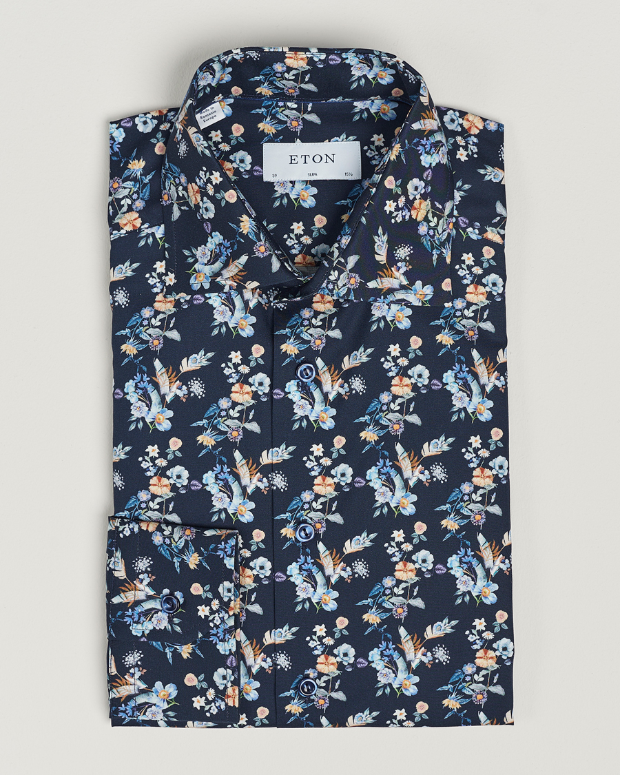 Homme | Chemises | Eton | Slim Fit Twill Printed Flower Shirt Navy Blue
