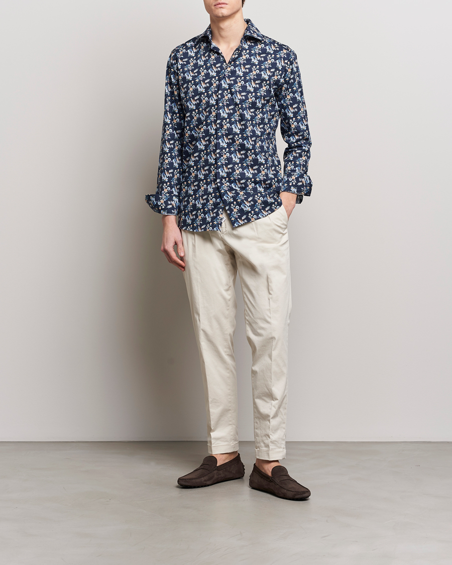 Homme |  | Eton | Slim Fit Twill Printed Flower Shirt Navy Blue