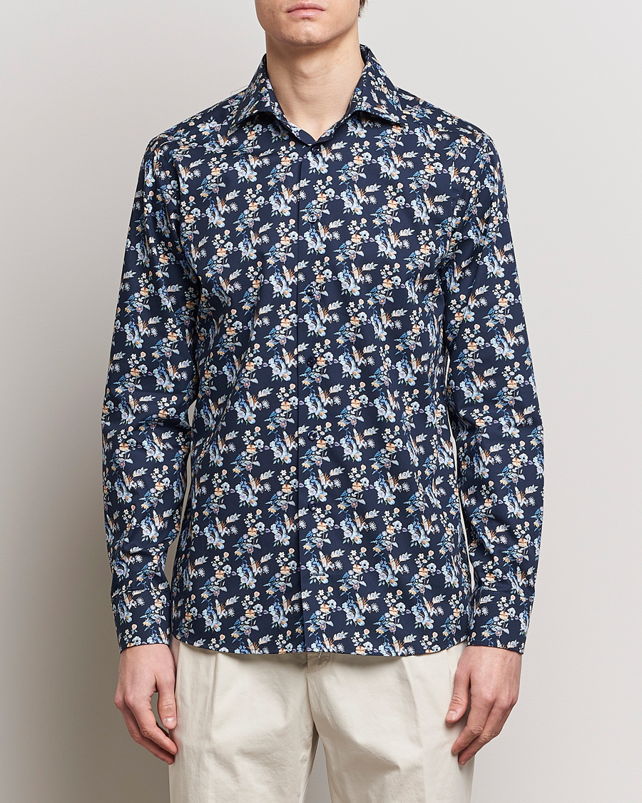 Homme | Chemises | Eton | Slim Fit Twill Printed Flower Shirt Navy Blue