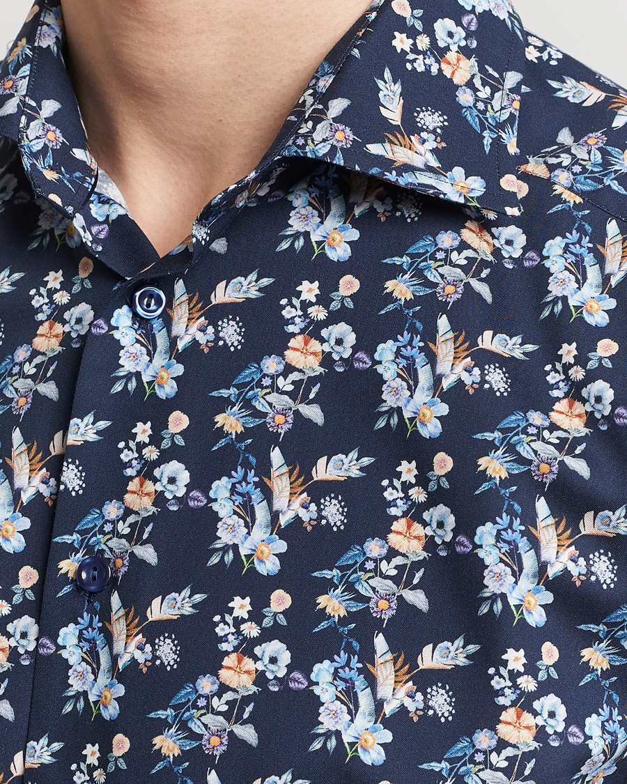 Homme | Chemises | Eton | Slim Fit Twill Printed Flower Shirt Navy Blue