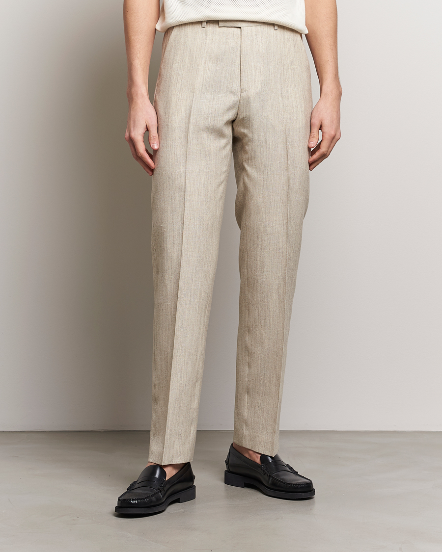 Homme | Pantalons De Costume | Tiger of Sweden | Tenser Wool/Linen Canvas Trousers Natural White