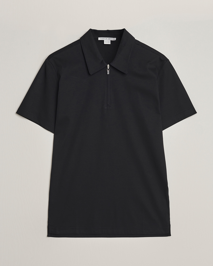 Homme | Polos | Tiger of Sweden | Laron Mercerized Cotton Half Zip Polo Black