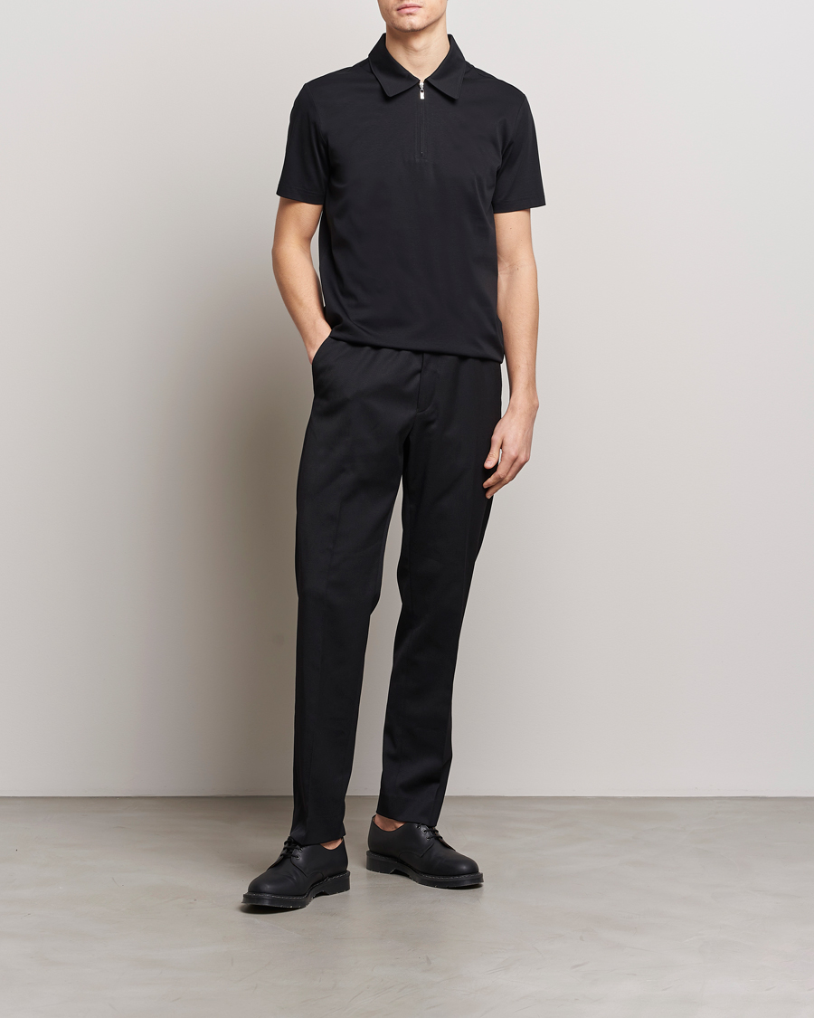 Homme | Polos | Tiger of Sweden | Laron Mercerized Cotton Half Zip Polo Black